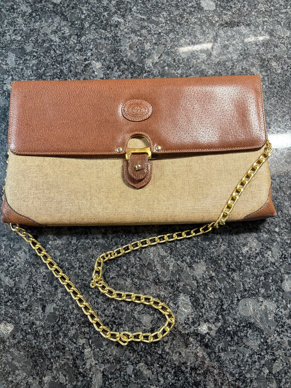 Gucci Vintage shoulder bag beige & brown (lock stem loose) chain strap Brown